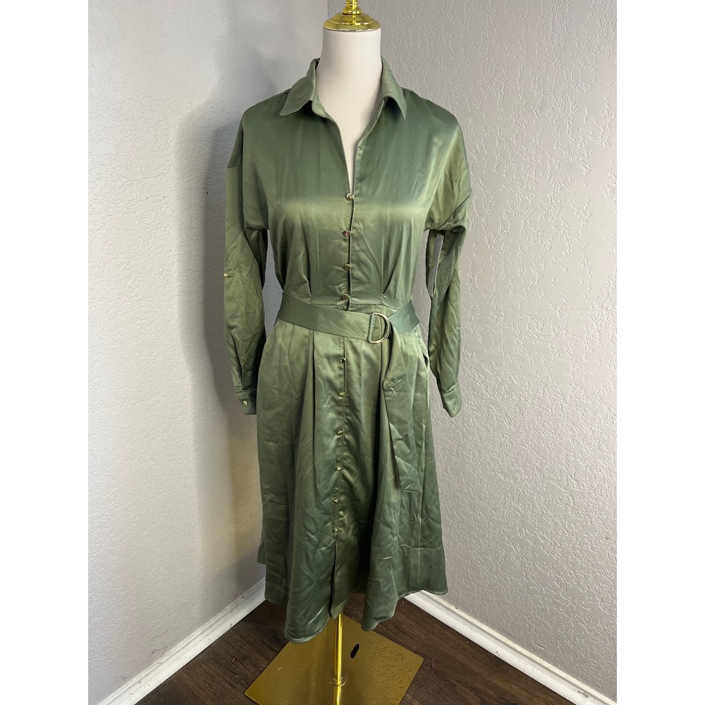 French Connection Olive Green Belted Shirt Dress - Women's Medium